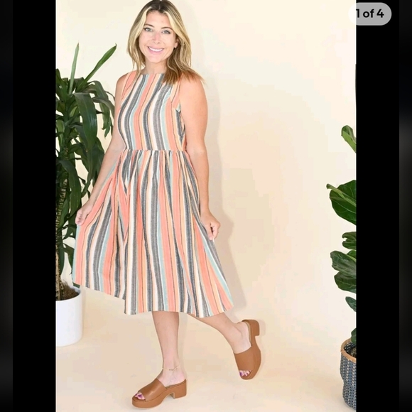 Saint Geraldine, Ivy Dress- Monaco Stripe, Tangerine/Grey/Cream/Light Teal,Small - Picture 13 of 16